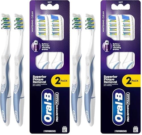 Image of ORAL-B PRO-3DWHITE Pulsar Battery-Powered Toothbrush – for Whitening & Plaque Removal – Medium Bristles, 2X (Pack of 2)