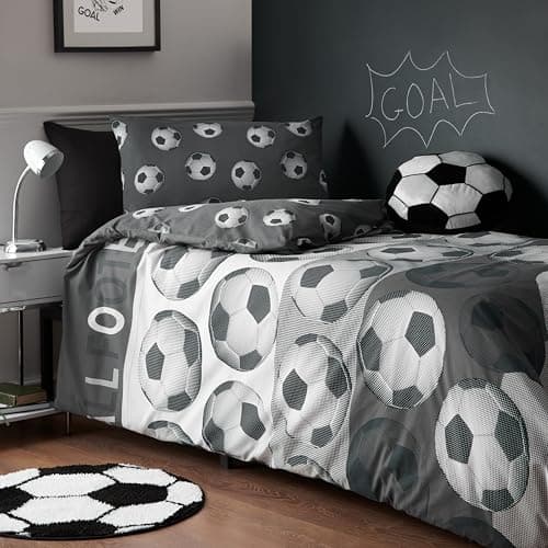 Image of Catherine Lansfield Football Reversible Single Duvet Cover Set with Pillowcase Grey