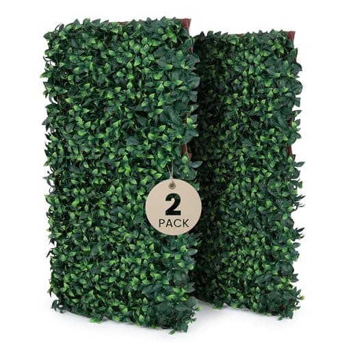 Image of 2 Expanding Trellis With Artificial Leaves 35x71 In (90x180 cm) - Garden Privacy Screen & Outdoor Decor, Ficus Leaf Artificial Hedge Screening Panel for Balcony, Terrace, and Wall