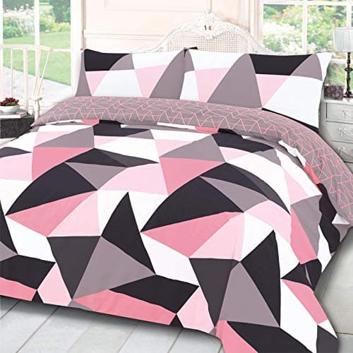 Image of Dreamscene Geometric Shapes Double Duvet Cover Set with Pillowcases, Soft Comfy Breathable Polycotton, Quilt Covers Bedding Set, Lightweight Non-Fading, Blush Pink - 200 x 200cm