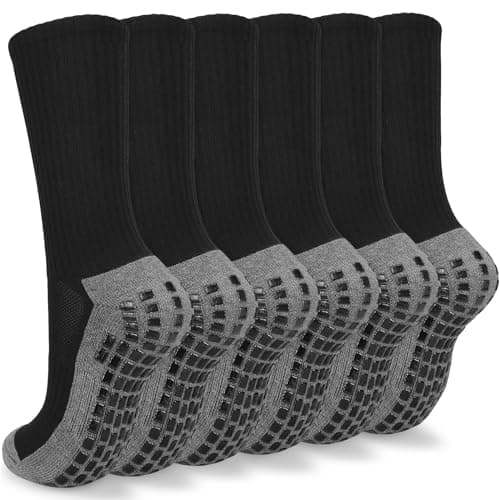 Image of srclo Mens Black White Non Slip Grip Football Sports Socks 9-12 Anti Blister Cushioned Basketball Tennis Trainer Athletic Socks 3 Pairs (UK, Numeric, 9, 12, Regular, Regular, 3Long Black)