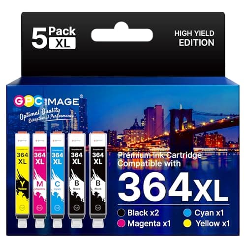 Image of GPC Image 5-Pack 364XL Ink Cartridges Compatible for HP 364 Ink Cartridges Multipack for HP PhotoSmart 5510 5520 5522 5524 6510 6520 7510 7520 DeskJet 3070 3520 OfficeJet 4610 4620 (2BK/1C/1M/1Y)