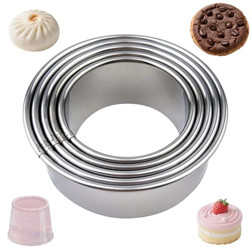 Image of 5-Piece Stainless Steel Round Cookie Cutters Set (2/2.5/2.7/2.8/3.2 Inch) Professional Circular Biscuit Cutters for Baking, Cake, Donuts, Pastry, Dough Durable Metal Baking Molds with Rolled Edge