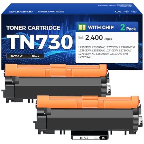 Image of TN730 Toner Cartridges Black 2-Pack with Chip - Replacement for Brother TN730 TN760 Toner Cartridge - Compatible with Brother MFC-L2710DW MFC-L2750DW HL-L2370DW HL-L2390DW DCP-L2550DW Printer