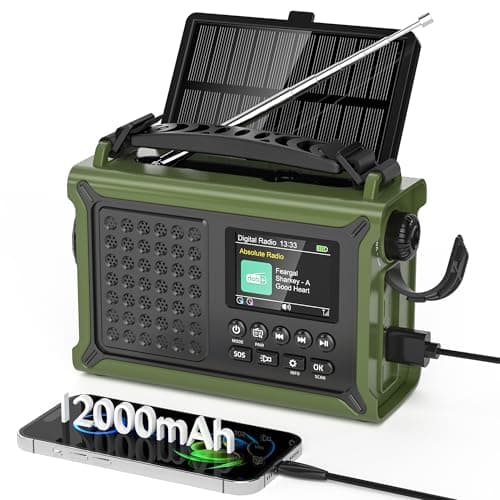 Image of Mesqool DAB+/DAB/FM Wind Up Radio with 12000mAh Rechargeable Battery, Emergency Radio with Solar & Hand Crank Charging, Bluetooth 5.0, 2.4" Display, Dual Alarms, 5W Torch & Reading Lamp for Outdoors