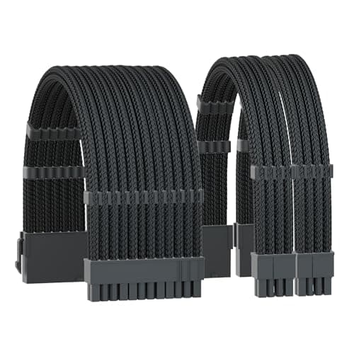 Image of Formulamod cable extension pc,18AWG 1x 24pin ATX/2x 8(4+4) pin EPS PSU cable extension kit，11.8inch with Cable Combs (Black, BKP)