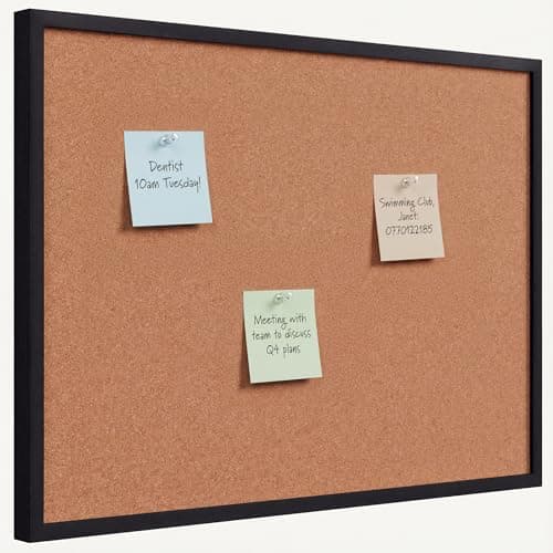 Image of Cork Board 60CM x 44CM Pin Board Notice Office Memo School with Clear Push Pins Black Coloured Wooden Frame Board (60x44cm)
