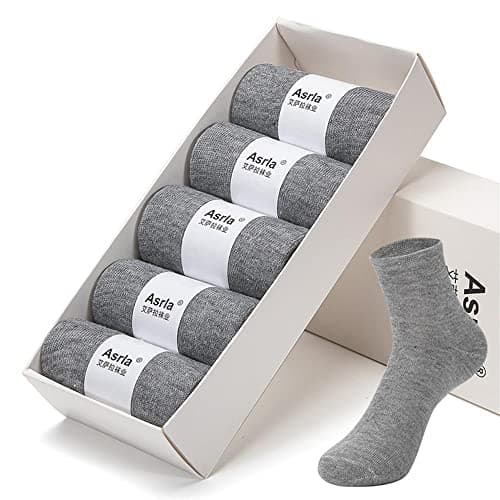 Image of FEIFEI'S BOW 5 Pairs Men’s Plain Mens Soft Cotton Rich Comfortable Breathable Socks Work Business and Casual Wear 6-11 UK (Light Grey)