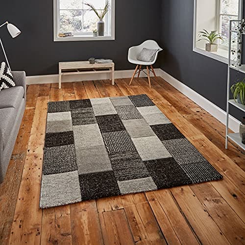 Image of Think Rugs Brooklyn 21830 Hand Carved Rug, Grey/Black, 200 x 290 Cm