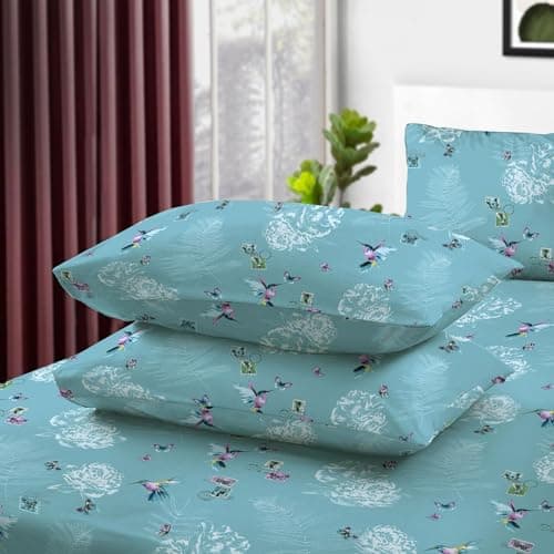 Image of Printed Floral Pillow Case Pack of 2-100% Egyptian Cotton 400 Thread Count Bed Pillowcase Pair Easy Care Machine Washable Soft & Breathable Luxury