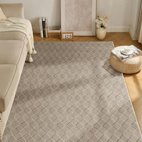 Image of Ceneco Fluffy Taupe Rug, Small Rugs Living Room 60x110cm, Washable Rugs for Bedroom Kids Beside Kitchen Lounge Runner, Short Pile Rug Non-Slip, Non Shedding, High Low Effect Geometric Carpet(Taupe)