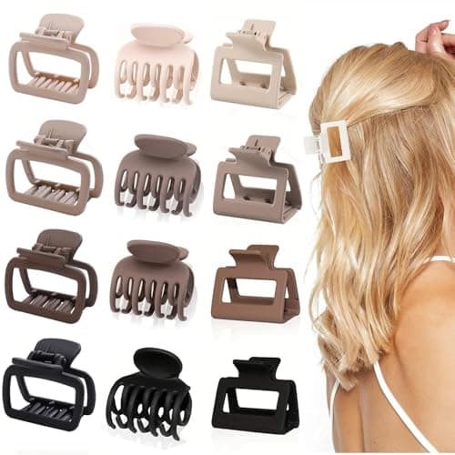 Image of FOLAI Hair Clips for Women,[12 Pack] Strong Hold Claw Clips mit 3 Assortment Size for Thick Thin Long Short Hair, Medium Matte Non-slip Rectangle Hair Claw Clips for Women and Girls,Neutral Colors