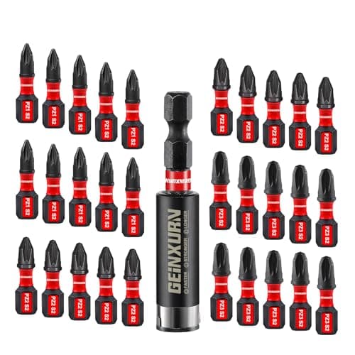 Image of GEINXURN Impact Tough PZ1 PZ2 PZ3 25 mm Magnetic Screwdriver Bit Set, 30 Pieces Pozi Driver Drill Bits S2 Steel with 1Pcs Impact Bit Holder, Bulk