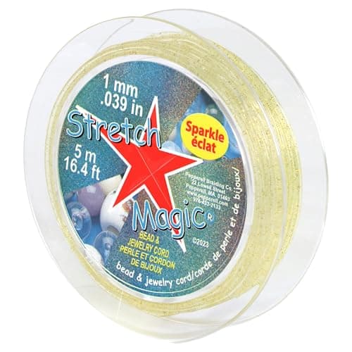 Image of Stretch Magic Elastic Beading Cord – Gold Sparkle Color, 1mm in Diameter, 5-Meter (16.4 ft) - Easy to Knot, Strong & Stretchy String for Making Beaded Jewelry