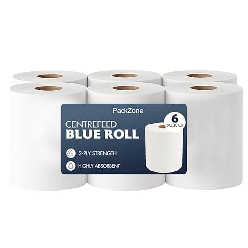 Image of PackZone Centrefeed White Roll – 6 Pack, 2-Ply Embossed, High Absorbency Multipurpose Kitchen Towels, Dispenser-Friendly, Wiping Paper for Home, Office & Commercial Use