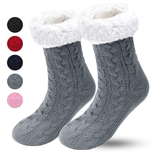 Image of BOER Slipper Socks - Winter Ladies Non Slip Soft Cozy Slipper Socks Fleece Lined Fluffy Socks Knitted Warm Home Socks