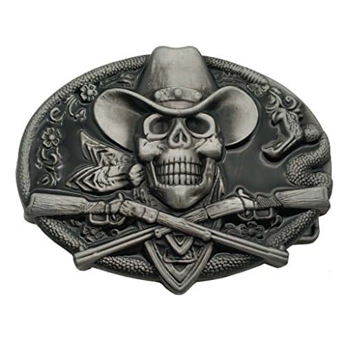 Image of Xwest Western Cowboy Skull Pirate Rifles Belt Buckle Black