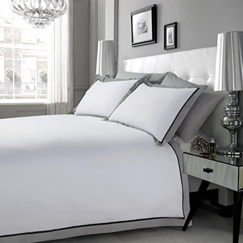Image of RAYYAN LINEN'S MAYFAIR WHITE BLACK SILVER GREY 100% EGYPTIAN COTTON PAIR OF PILLOWCASES 200 THREAD COUNTS SIZE 50 X 75 CM | OXFORD STYLE PAIR OF PILLOWCASES
