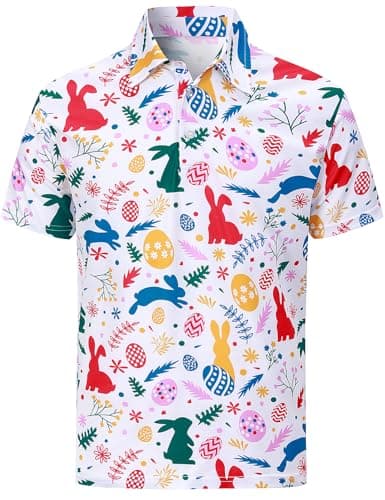 Image of COSAVOROCK Easter Tshirt Men's Polo Shirts Short Sleeve Bunny Printed Fancy Dress, Rabbit, XXL