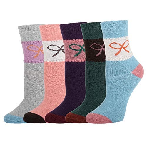 Image of Benefeet Sox Womens Wool Socks Warm Winter Socks Soft Thick Knit Socks Thermal Cozy Boot Socks Comfy Cabin Crew Sock 5 Pack, 9-bowknot, One size