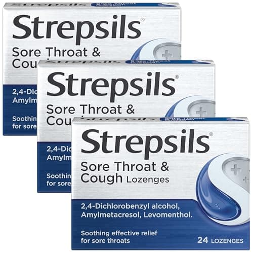 Image of Strepsils Sore Throat & Cough Lozenges, 24s, Gluten Free, Sore Throat and Dry Cough Relief, Fights Infection, Works in 5 Mins (Pack of 3)
