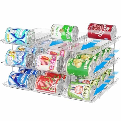 Image of BingoHive Can Organiser for Pantry Stackable 3 Tiers Can Storage Organiser Pantry Soda Can Organiser for Fridge 36 Cans Rack Automatic Rolling Canned Food Organiser for Refrigerator Kitchen Clear