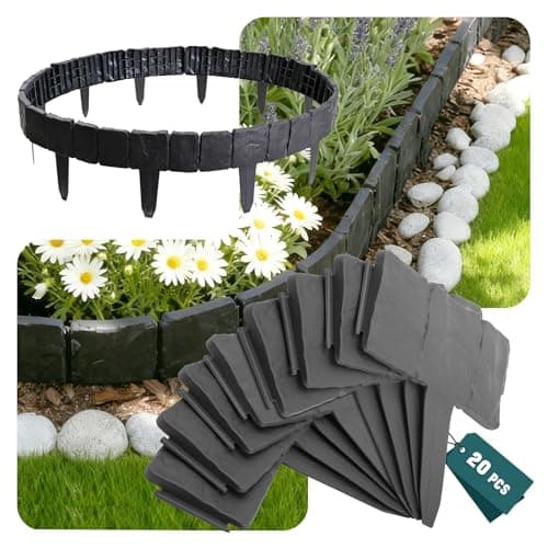 Image of VOUNOT® 20 x Garden Edge Border Cobbled Stone Effect, Durable Garden Lawn Fence Landscape Edging, In 5 Meter, Grey
