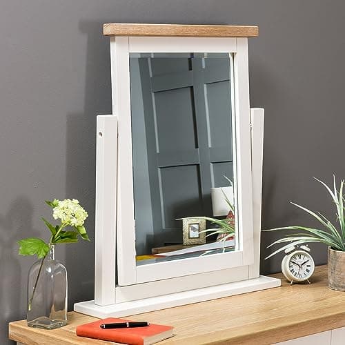 Image of Cheshire Cream Painted Vanity Mirror with Limed Oak Top, Adjustable Hinged Design, Stylish Dressing Table Mirror, Durable Construction - H 680mm x W 590mm x D 120mm