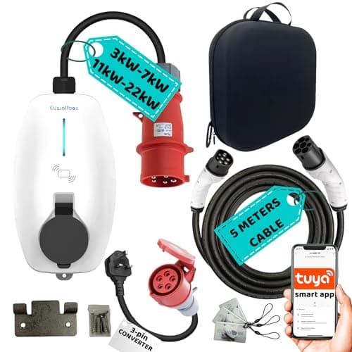 Image of 22kW EV Charger 32A – 3 Phase Type 2 EV Charging Station (11kW–22kW Supported, 8A–32A Adjustable) – 5m Cable – IP55 Weatherproof – UK Plug