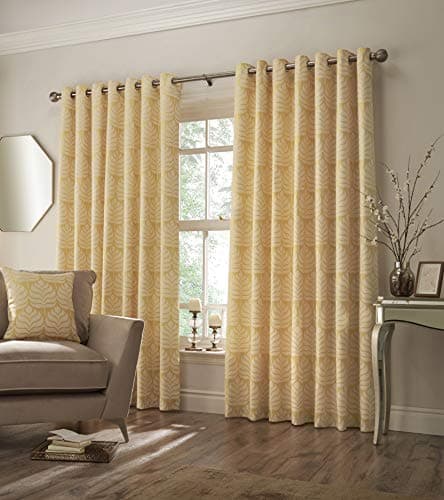 Image of Paoletti Contemporary Horto Ringtop Eyelet Curtains, Ochre, 229 x 137cm