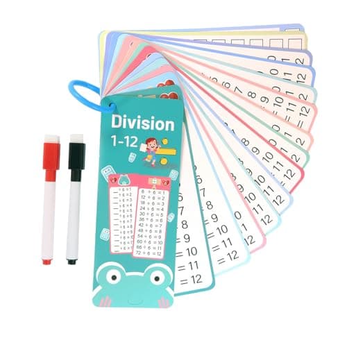 Image of 15 Pcs Maths Flash Cards for Kids, Early Learning Number Flash Cards, Educational Cards with 2 Dry Erase Pens, Toddler Maths Learning Resources for 1st to 3rd Grades (Division)