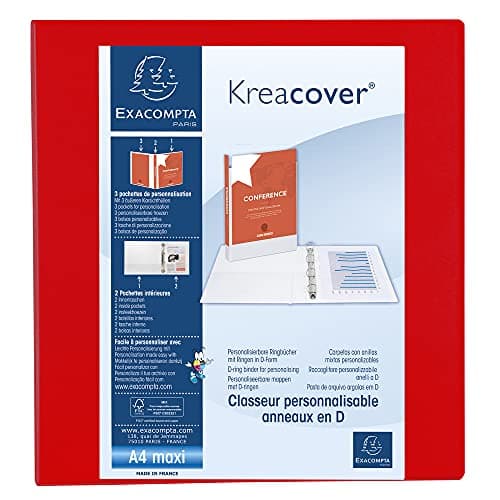 Image of Exacompta - ref. 51845RE - 1 customizable rigid opaque binder with 3 pockets - 4 D-rings of 60 mm - Spine 90 mm - External dimensions: 32 x 30 cm - Format to be filed A4 Maxi - Colour: red