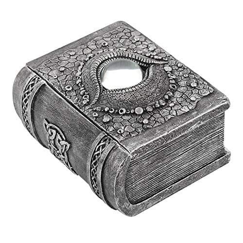 Image of Striking Rustic Silver Dragon Eye Resin Storage Box - 7cm x 10cm (1 Pc.) - Unique Book-Shaped Design with Raised Dragon Skin Texture, Ideal for Safely Storing Tarot Cards & Crystals