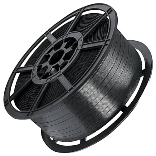 Image of Black Plastic Hand Pallet Strapping Banding 12mm Wide 1000 Metres Per Coil 310kg Brake/Strength - Polypropylene Strap For Packing, Banding & Warehouse Use (1 Coil)