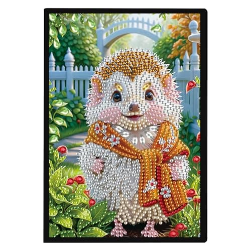 Image of JISHSHAY Diamond Art Notebook Journal Diamond Painting Note Book Gem Art Sketchbook Gem Painting Blank Notebook Mosaic Kits for Adults Diary with Special Shape Drills 14.5×21cm/5.7×8.26in Hedgehog