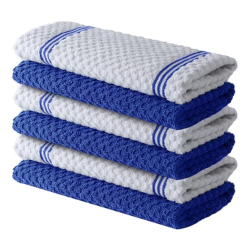 Image of Infinitee Xclusives Premium Tea Towels | Pack of 6 | 100% Cotton |38 x 64 cm| Ultra Soft & Highly Absorbent Terry Dish Towels for Kitchen, Bar & Daily Household Cleaning Use |Mighty Blue|