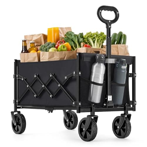 Image of SONGMICS Festival Trolley on Wheels, 90 L Foldable Camping Cart, Pull Garden Wagon, Adjustable Handle, 4 Reinforced Wheels, Loads Up to 180 kg, Outdoor, Yard, Ink Black GFW909B01
