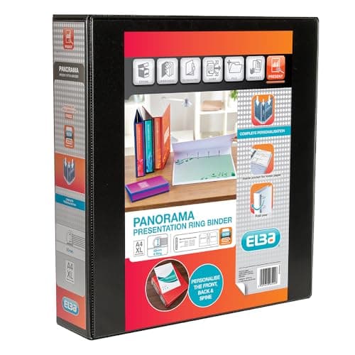 Image of Elba A4 4-D Ring Binder, 50mm capacity, 70mm spine, Presentation Folder with Customisable Cover, Portrait, Black (Single)