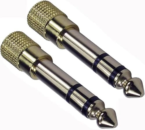 Image of rhinocables 3.5mm Jack Socket to 6.35mm 1/4" Stereo Jack Audio Plug Adapter Gold Metal Converter for Keyboard Amp Instruments (2)