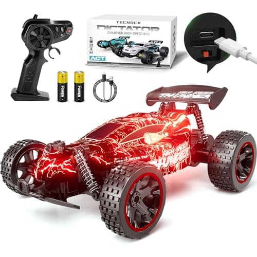 Image of Tecnock Remote Control Cars for Kids, 1:18 Scale RC Racing Cars with LED Lights, 2.4GHz All Terrain RC Car with 2 Rechargeable Batteries for 50 Min Play, Indoor Outdoor Toys Gifts for Boys and Girls