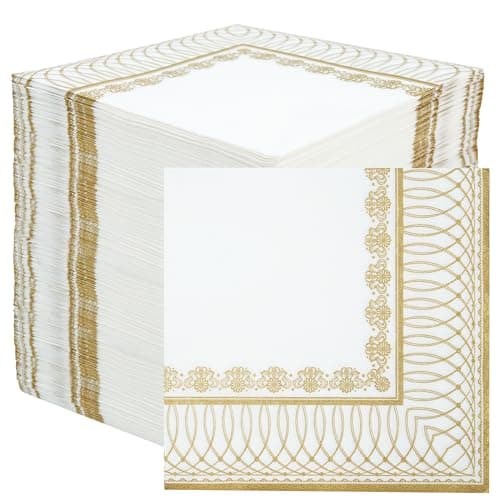 Image of Table Fun 100 x Soft Disposable Gold Paper Napkins | 2ply 33cm | Gold Paper Serviettes | Elegant Disposable Napkins for Weddings, Anniversaries, Christmas Parties, British Brand -Made in the EU