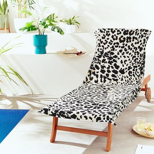 Image of Catherine Lansfield Leopard Cotton 78x200cm Beach Sun Lounger Towel Natural