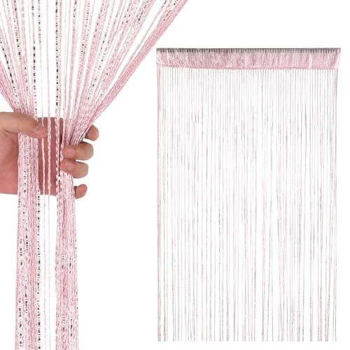 Image of Trimming Shop Glitter String Curtains Polyester Fly Screen Room Divider Fringe Panel Spaghetti Tassel Curtain Decorative Divider for Doorway, Windows & Event Decoration, 200cm x 100cm, Baby Pink