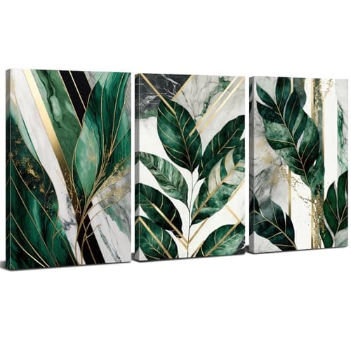 Image of Green Wall Art Sage Green Gold Botanical Leaf Prints Wall Decor Abstract Potted Plant Pictures for Hallway Living Room Decor Boho Monstera Leaf Canvas Artwork for Office Home Decoration 30x40cm 3Pcs