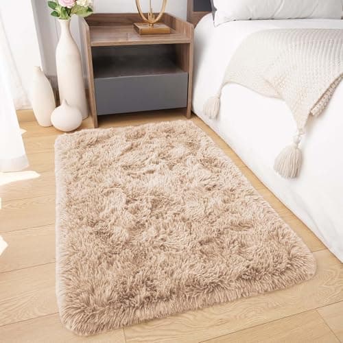 Image of BedLooms Rugs Living Room Small 50x80 CM – Beige Area Rugs for Bedroom – Modern Super Soft Plush Carpets Fluffy Shaggy Rug for Lounge, Dining Room – Non Shedding Bedside Rug for Kids Room