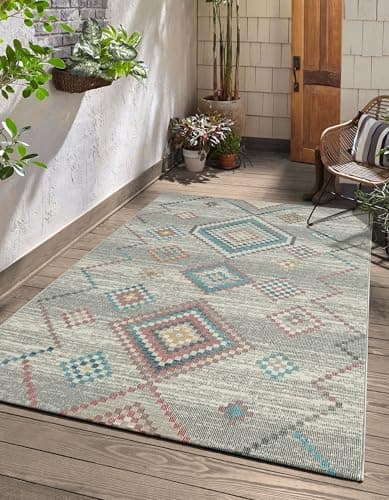 Image of the carpet Palma Indoor & Outdoor Rug, Flat Weave, Robust, Modern Design, Vintage Look, Used Look, Super Flat, UV and Weather Resistant, Diamond Pattern, Cream, 200 x 290 cm
