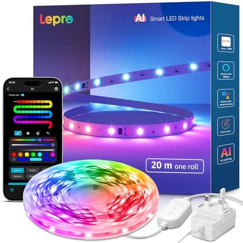 Image of Lepro S1 AI Smart LED Strip Lights 20M RGB+IC, Works with Alexa & Google Assistant, Music Sync, Colour Changing, WiFi Bluetooth App Voice Control, Personalized AI Lighting Designer, Flexible LED Light