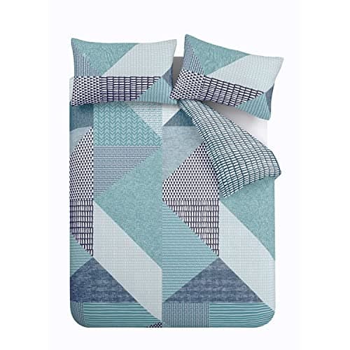 Image of Catherine Lansfield Bedding Larsson Geo Single Duvet Cover Set with Pillowcase Teal