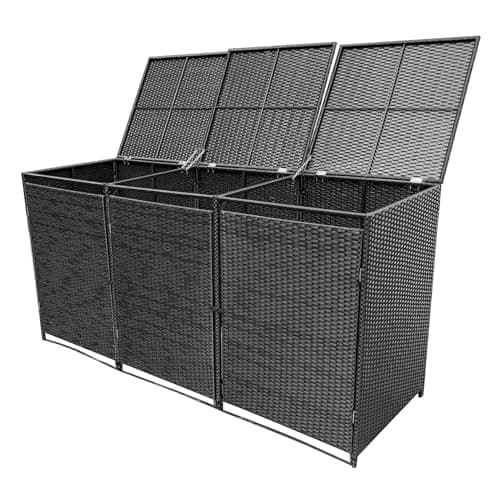 Image of Warmiehomy Triple Wheelie Bin Storage, Wheelie Bin Shed, Outdoor Garden Hideaway Bin Store Storage for 3 Wheelie Bins, 220.5 * 77 * 111cm, Black