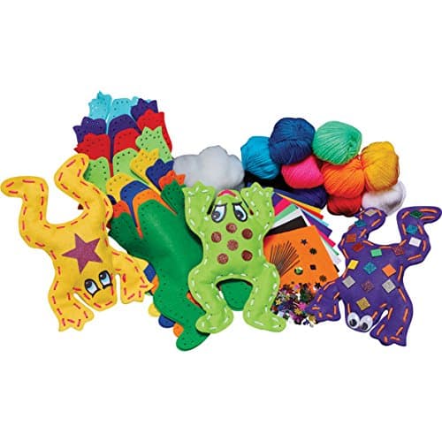 Image of Springboard Felt Frogs Sewing Kits for Children - Make Your Own 3D Felt Fabric Frogs w/ Precut Shapes - Kids Sewing Kit for Beginners, Boys and Girls - 16-Pack - 21 x 13 cm - Assorted Colours